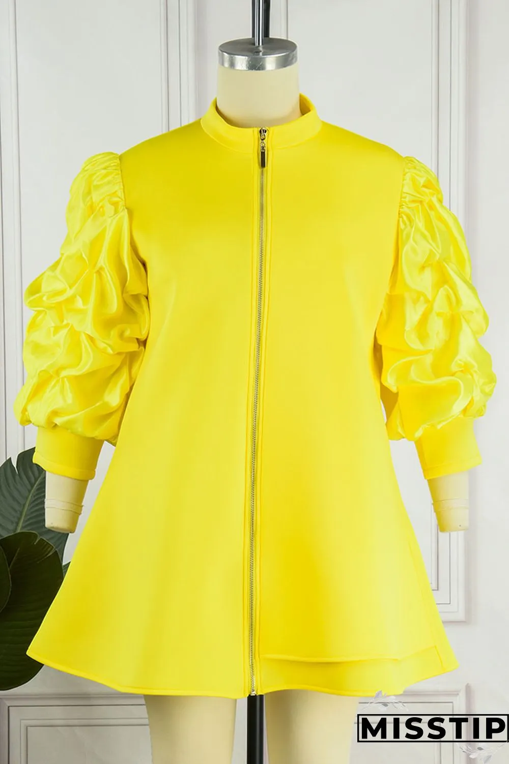 Orange Red Casual Sweet Elegant Solid Patchwork Fold Zipper Collar Line Plus Size Dress