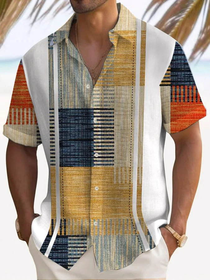 Fashion Holiday Contrast Printed Men's Short Sleeve Shirt