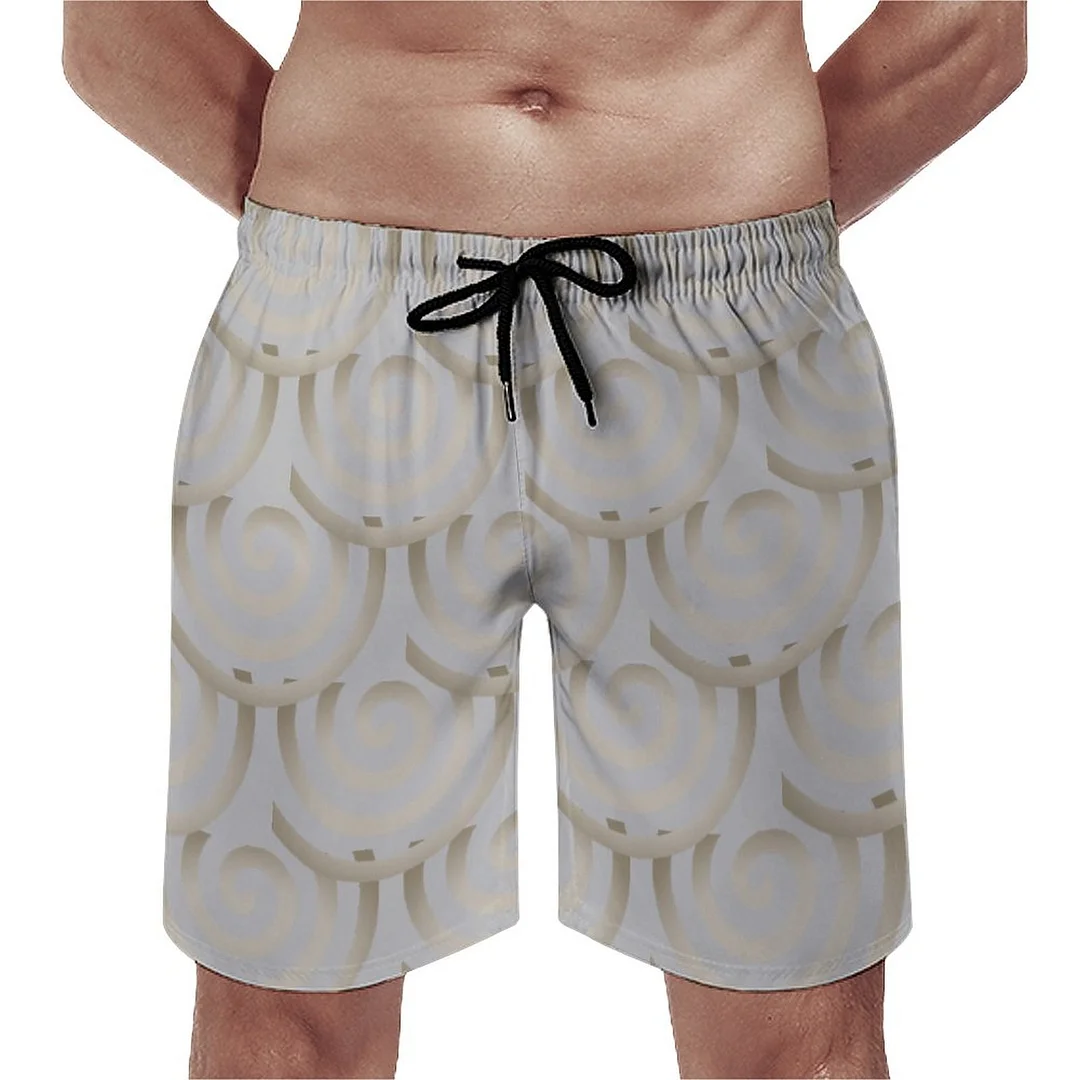 Abstract Circle Colorful Linear Geometric Men's Swim Trunks Summer Board Shorts Quick Dry Beach Short with Pockets
