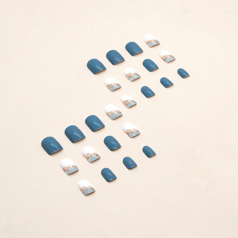 Churchf Navy Blue Pure Color Square Short Fake Nail Wear A 24-Piece Box Patch Nail