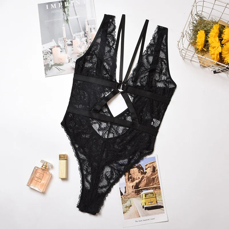 Uaang Ellolace Sexy Bodysuit Women Lace Overalls for Women Transparent Body Women Clothes Female Backless Black Body Sexy Wholesale