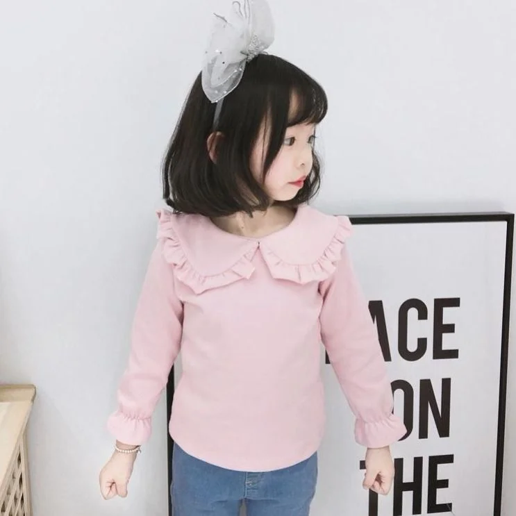 Princess Spring Autumn New Girls Shirts Kid's T-shirt Lapel Lace Casual Fashion White Doll Collar Shirt Children's Clothing