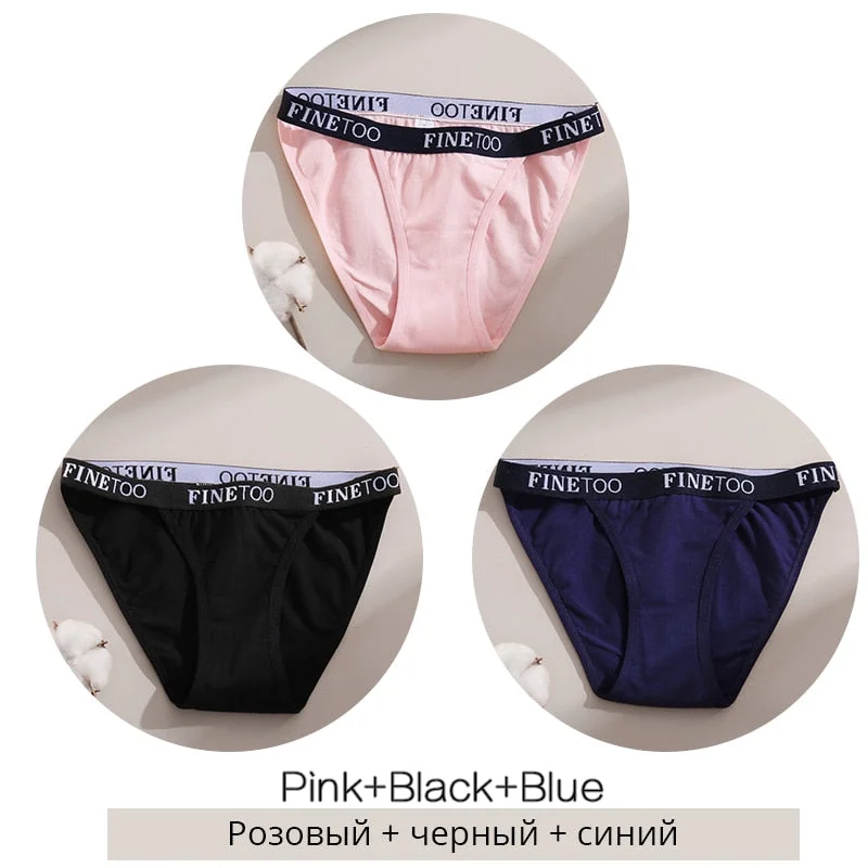 FINETOO 3Pcs/set Cotton Briefs Women Low-rise Panties M-XL Ladies Underwear Sexy Letter Belt Underpants Comfortable Lingerie New
