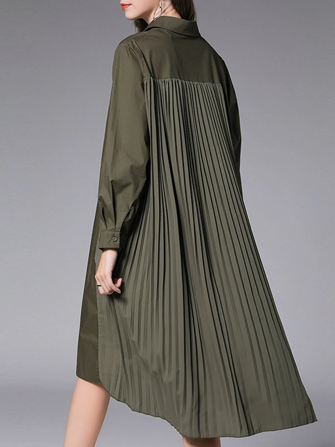 Shirt Collar Gathered Casual Midi Dress