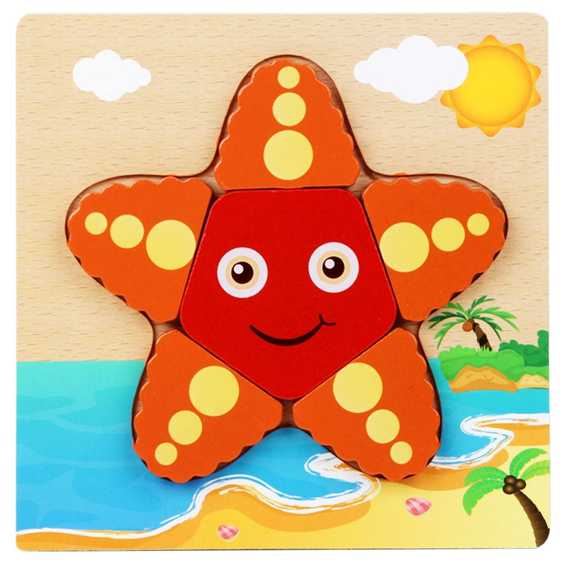 Kindergarten Children’s Enlightenment Early Education Cognition Cartoon Animal Cognition Hand-held Board Wooden Three-dimensional Puzzle Wooden Toys