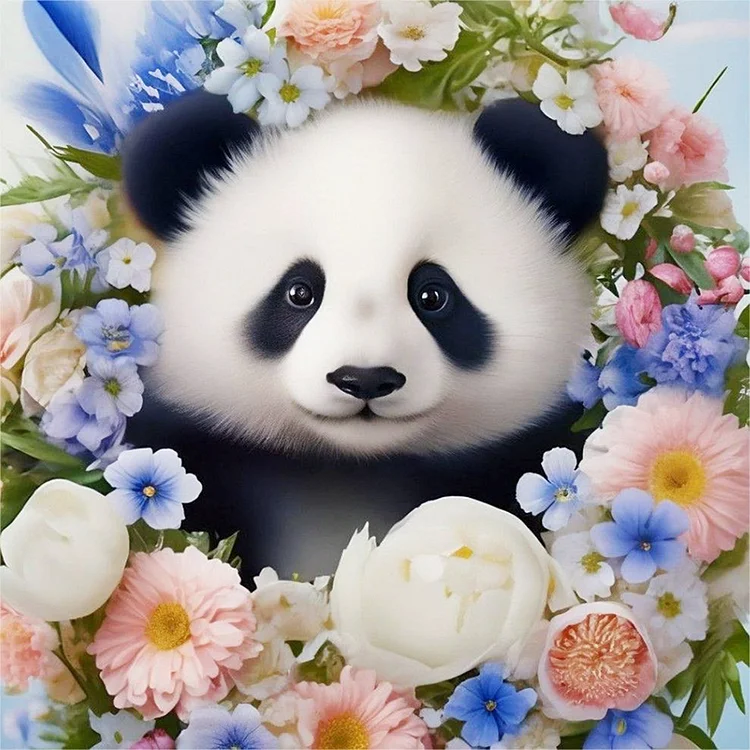 Panda And Flower 30*30CM (Canvas) Full Round Drill Diamond Painting gbfke