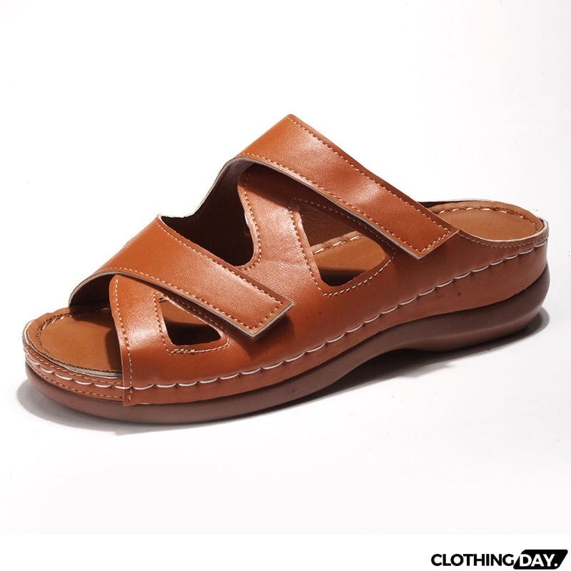 Summer Hollow Out Velcro Wedge Heel Casual Slippers for Women