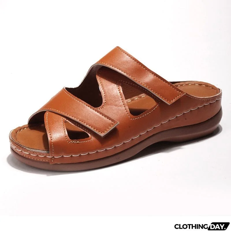 Summer Hollow Out Velcro Wedge Heel Casual Slippers for Women