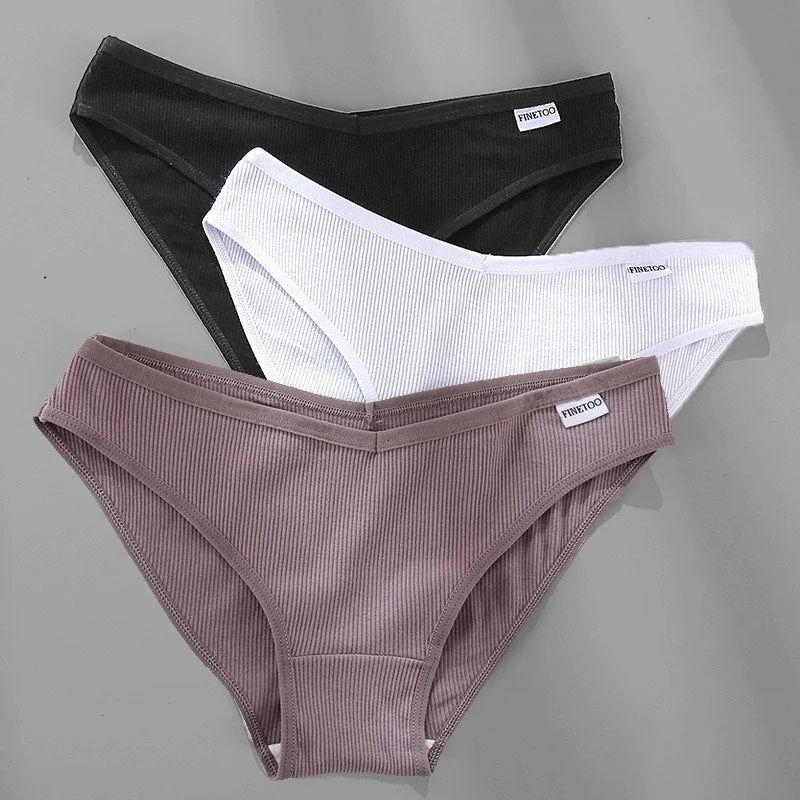 3PCS/Set Women's Panties Cotton Underwear Briefs Female Underpants Lingerie Sexy Low Waist Pantys for Woman 6 Solid Color M-4XL