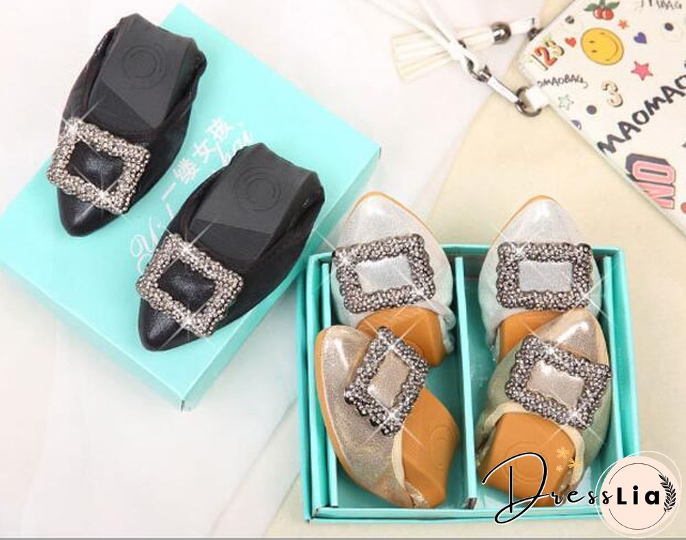 Crystal Ballet Flat Shoes Rhinestone Women Butterfly Pointed Toe Golden Shoes Flats