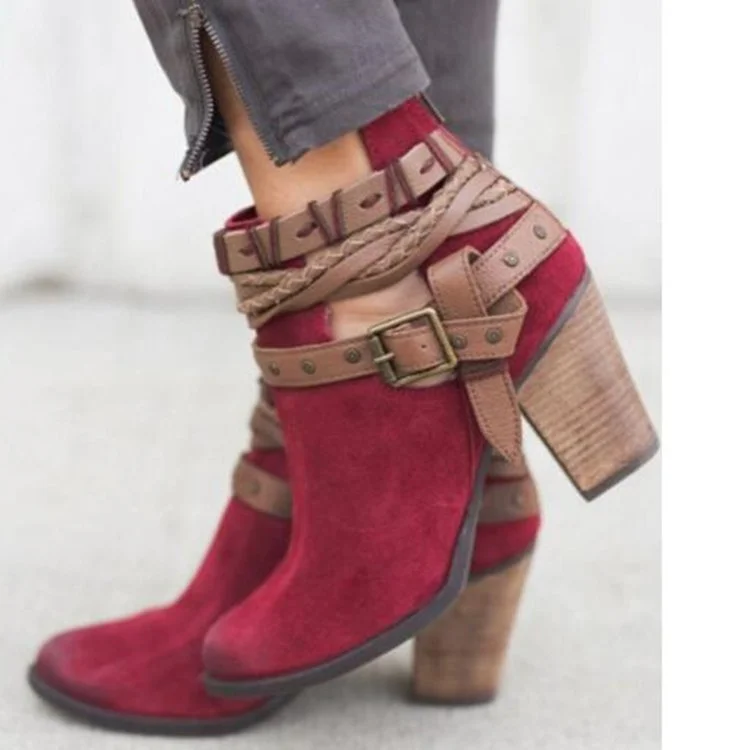 Women Boots Fashion Casual Ladies Shoes Boots Suede Leather Buckle Boots High Heeled Zipper Snow Shoes For Femme 2021
