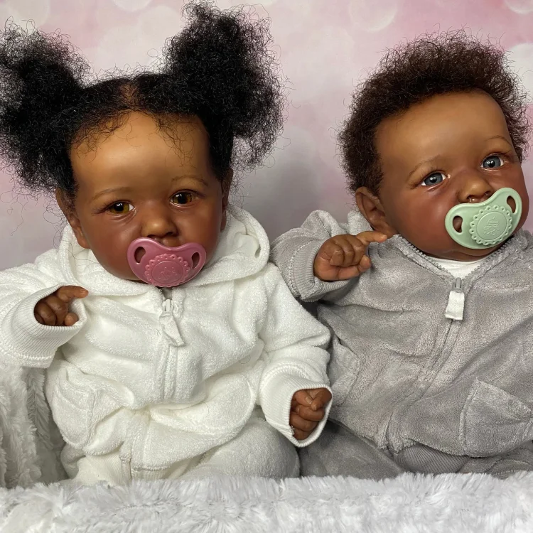 African American 20" Winsome Yared & Onika Verisimilitude Twins Girls Reborn Baby Doll