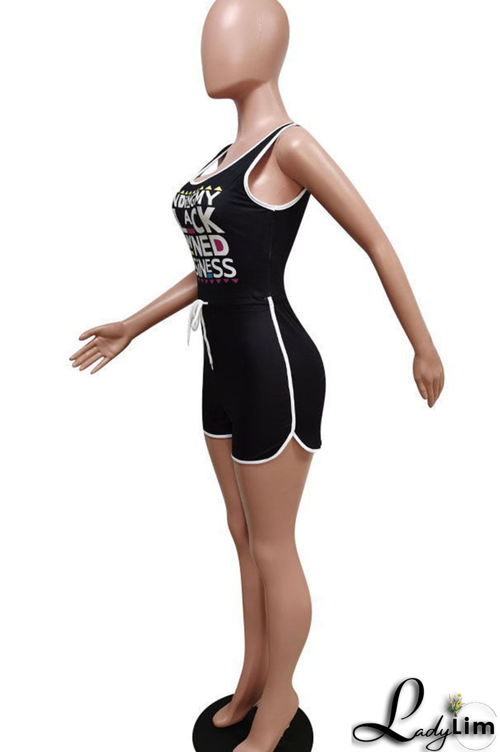 Black Casual Print Split Joint U Neck Straight Jumpsuits