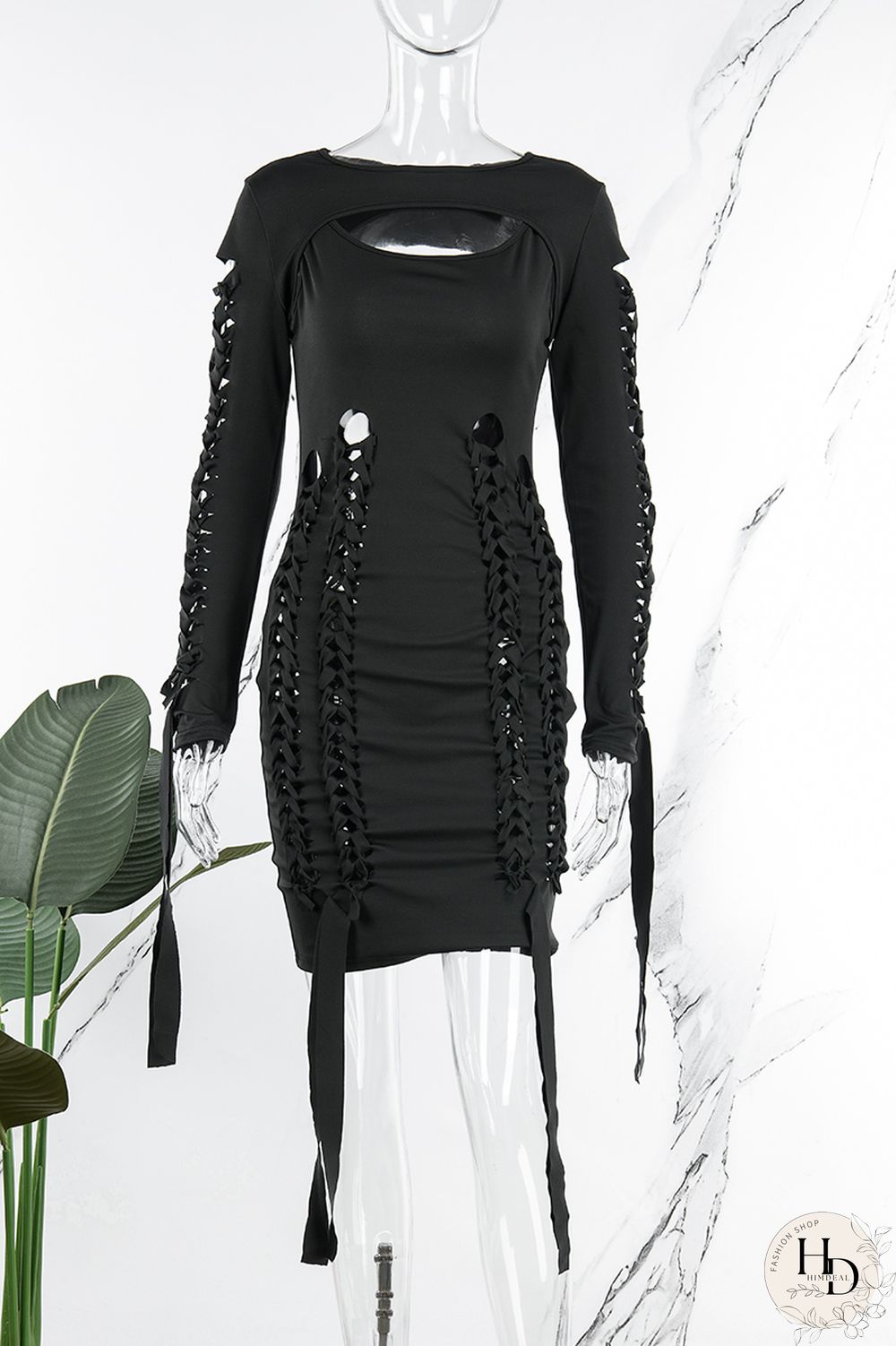 Rose Red Sexy Casual Solid Hollowed Out O Neck Long Sleeve Dresses
