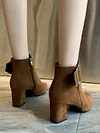 Chunky Heel Buckle Pointed-Toe Suede Martin Boots