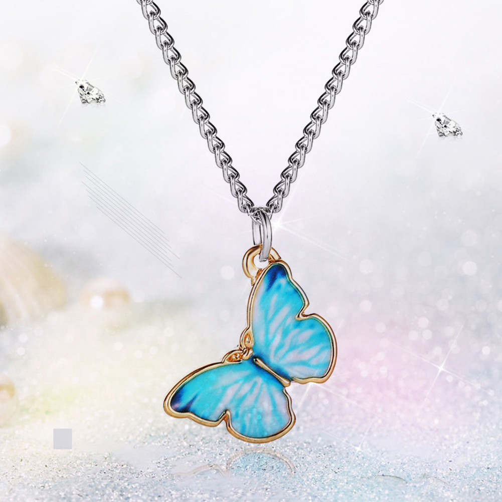 

Color Butterfly Necklace Women Simple Pendant Clavicle Chain Lover Jewelry, Lake blue, 501 Original