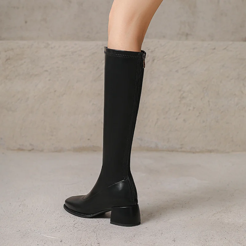 Qengg Qengg Plus Size Boots Square Head Thick Heel Elastic Boots Thin Thin Boots 2024 Autumn / Winter Simple Commuter Women's Boots