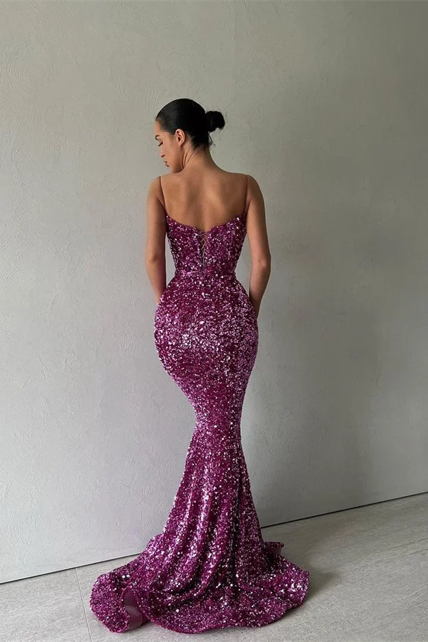 Sexy Purple Chiffon Sequin Mermaid Long Party Dress Evening Gowns SP2141 main image 0