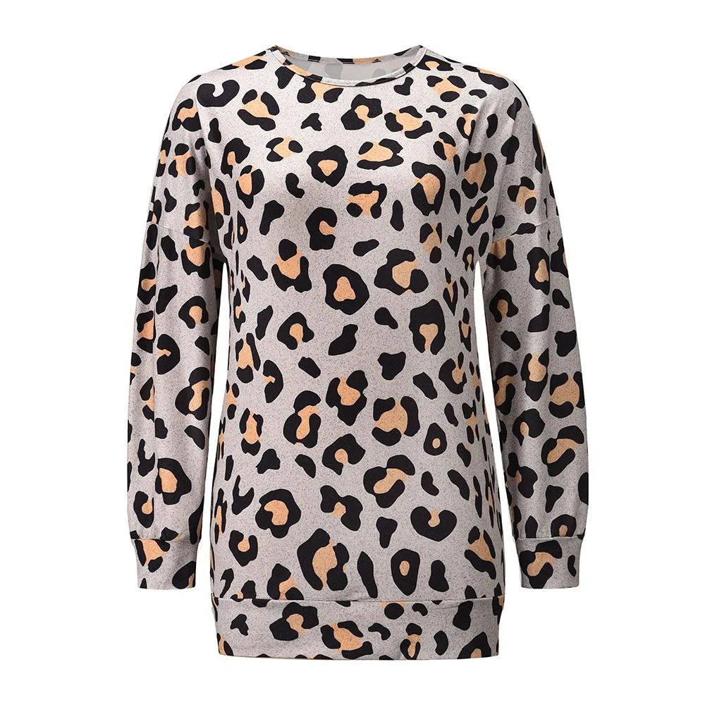 Women's Blouse Leopard Long Sleeve Round Neck Loose Knitted Sweater