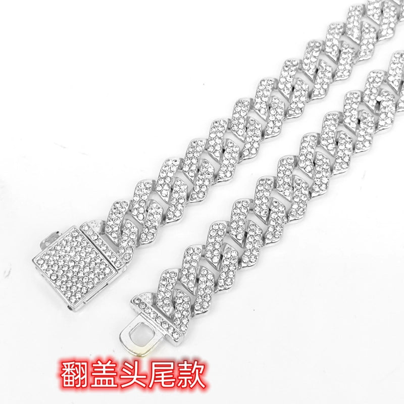 Hip-hop 14mm Full Diamond Men’s Encrypted Diamond Cuban Chain Necklace Hipster Exaggerated Domineering Clavicle Chain Accessories