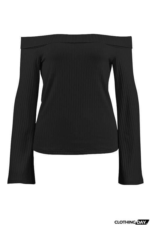 Off Shoulder Flare Sleeve T Shirt