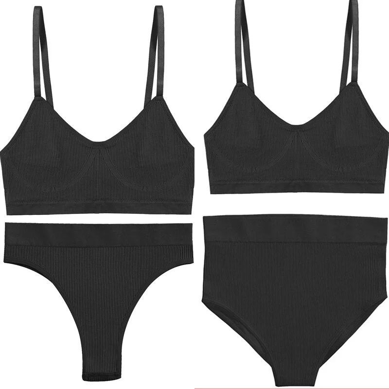 Women Push Up Sports Lingerie Brassiere Set Sexy G-String Seamless Active Bra Panties Set Crop Top High Waist Thong Underwear