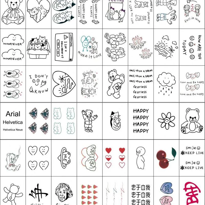 24/48pc Cartoon Line Bear Tattoo Stickers Waterproof Cute Body Art Fake Tattoos Lasting Temporary Tattoo Stickers for Men Women