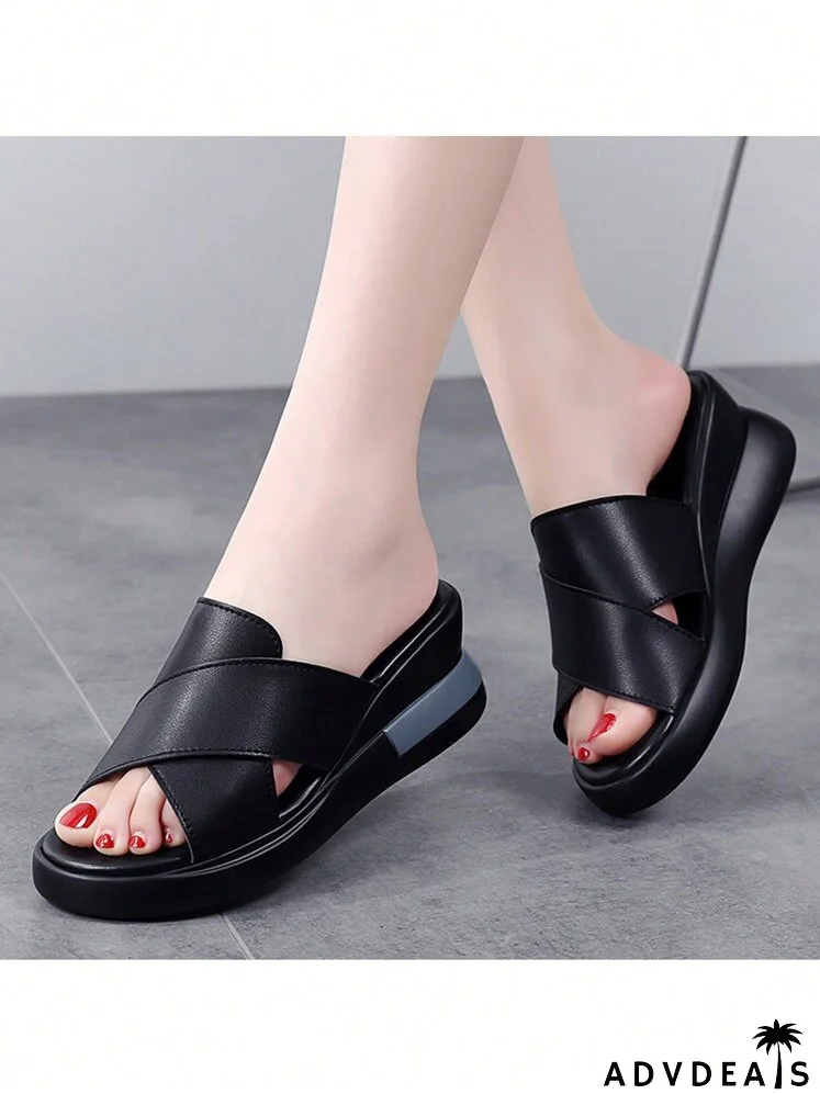 Cross Strap Wedge Slide Sandals