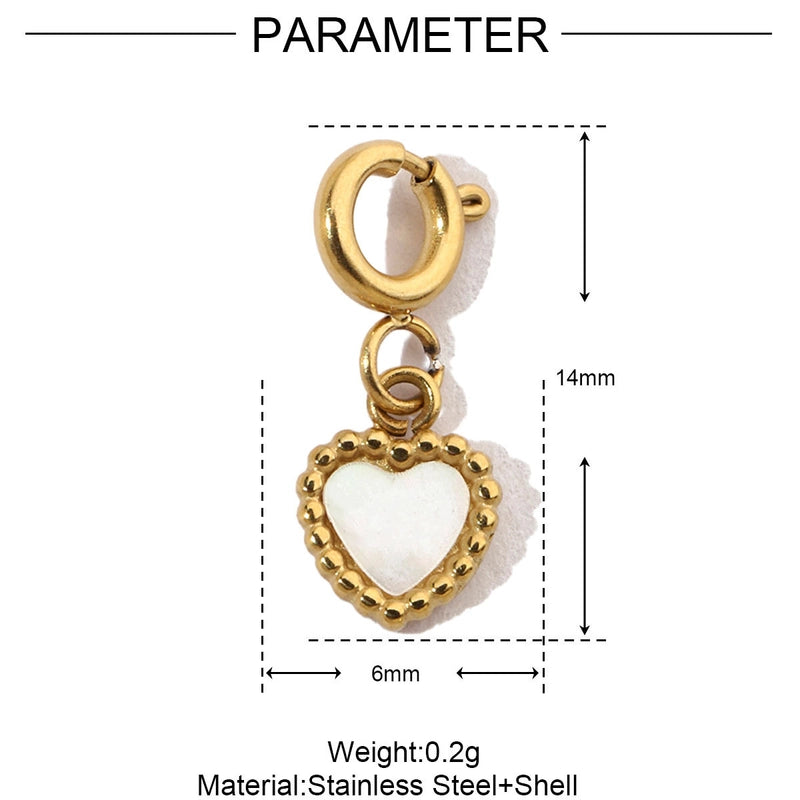 3 PCS/Package 6*14mm 304 Stainless Steel Shell Zircon Heart Pendant Jewelry Accessories