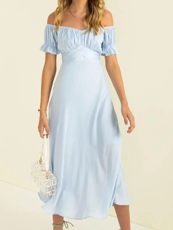Off-shoulder neckline midi dress