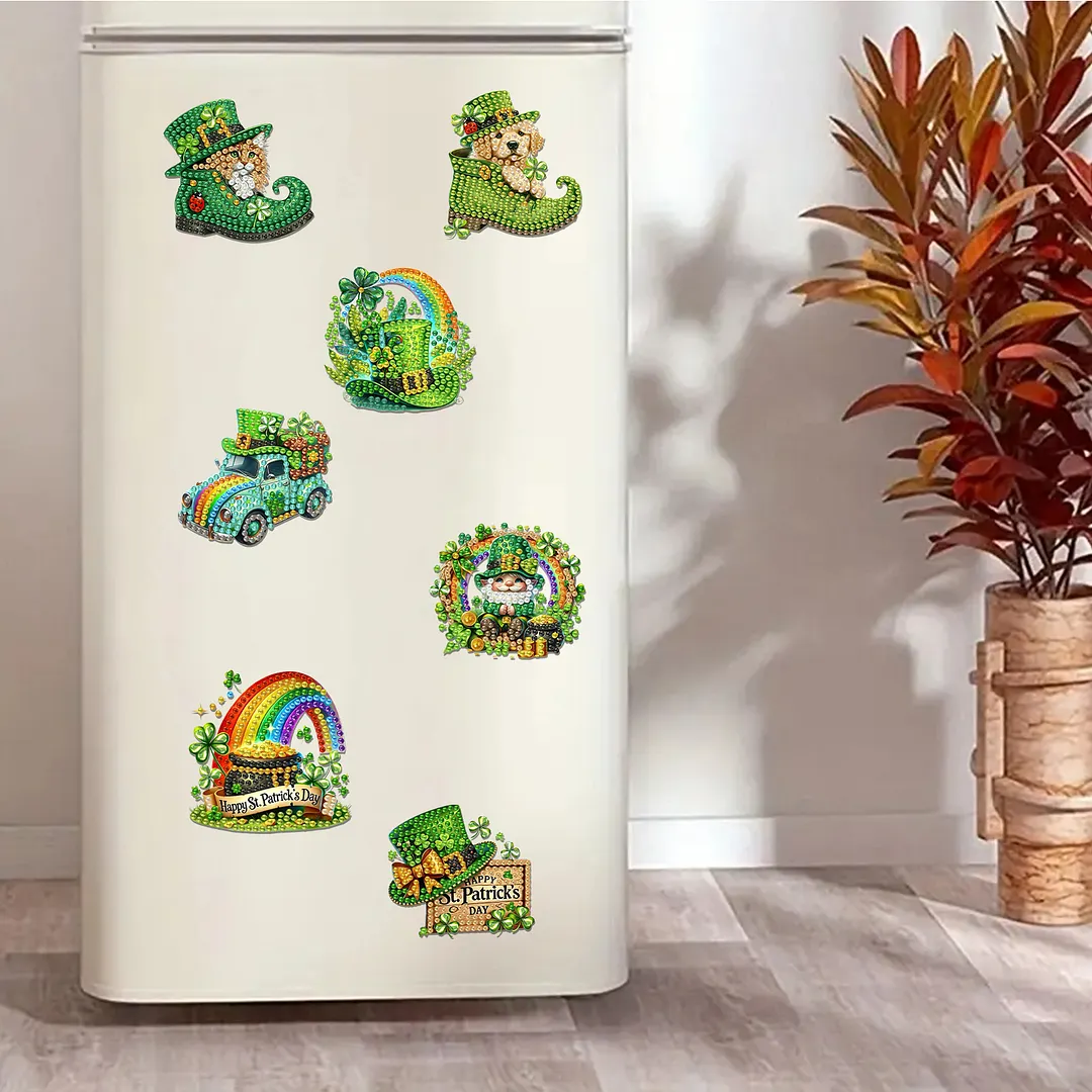12Pcs St Patricks Day DIY Diamond Art Fridge Magnet Refrigerator Sticker Diamond Art Stickers Refrigerator Painting Kits for Beginners Adults DIY Craft Gifts Home Decors