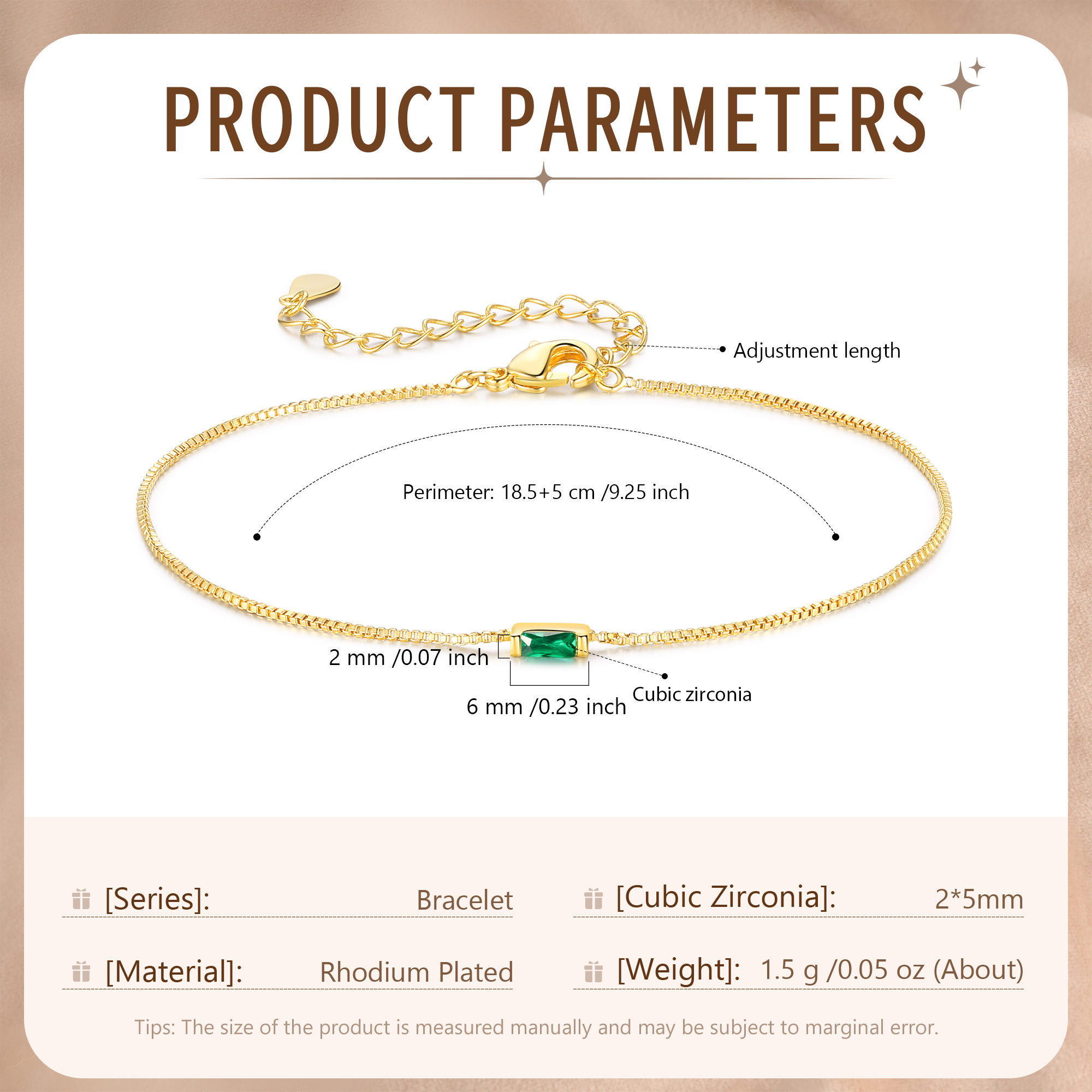 Custom 1 Birthstone Bracelet Gold Adjustable Bracelet Personalised Birthday Gift for Her-Jessemade AU