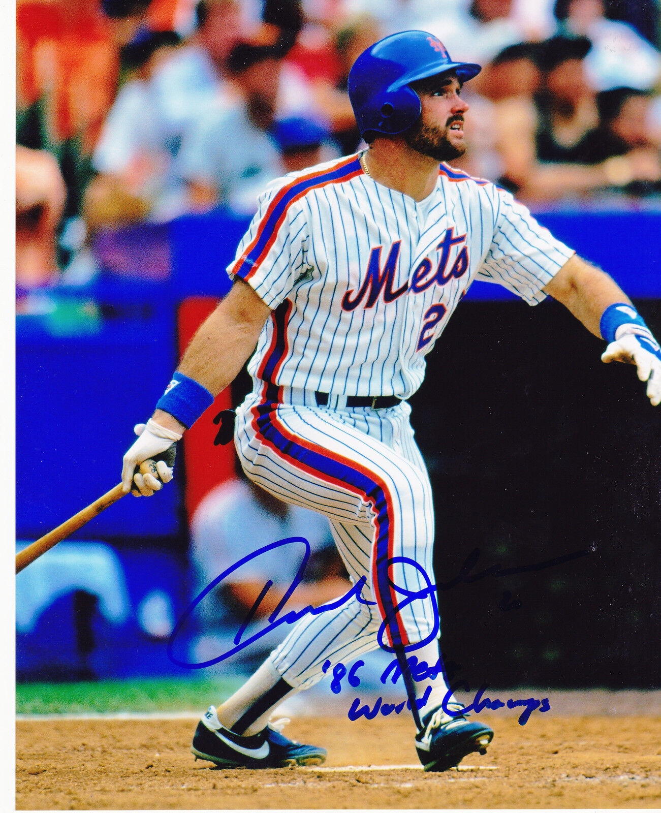 HOWARD JOHNSON NEW YORK METS 1986 METS WORLD CHAMPS ACTION SIGNED 8x10