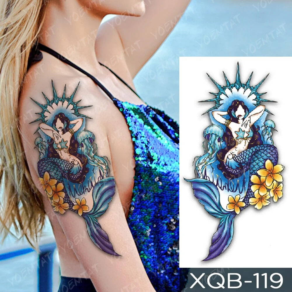 Waterproof Temporary Tattoo Sticker Butterfly Lily Fairy Bird Tattoos Mermaid Girl Body Art Arm Fake Sleeve Tatoo Women Men