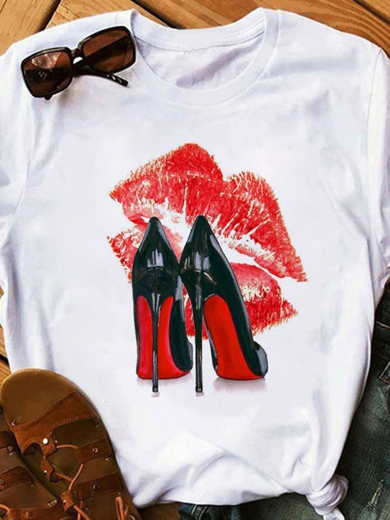 Red Lips and High Heels Printed Tee Short-sleeved T-shirt