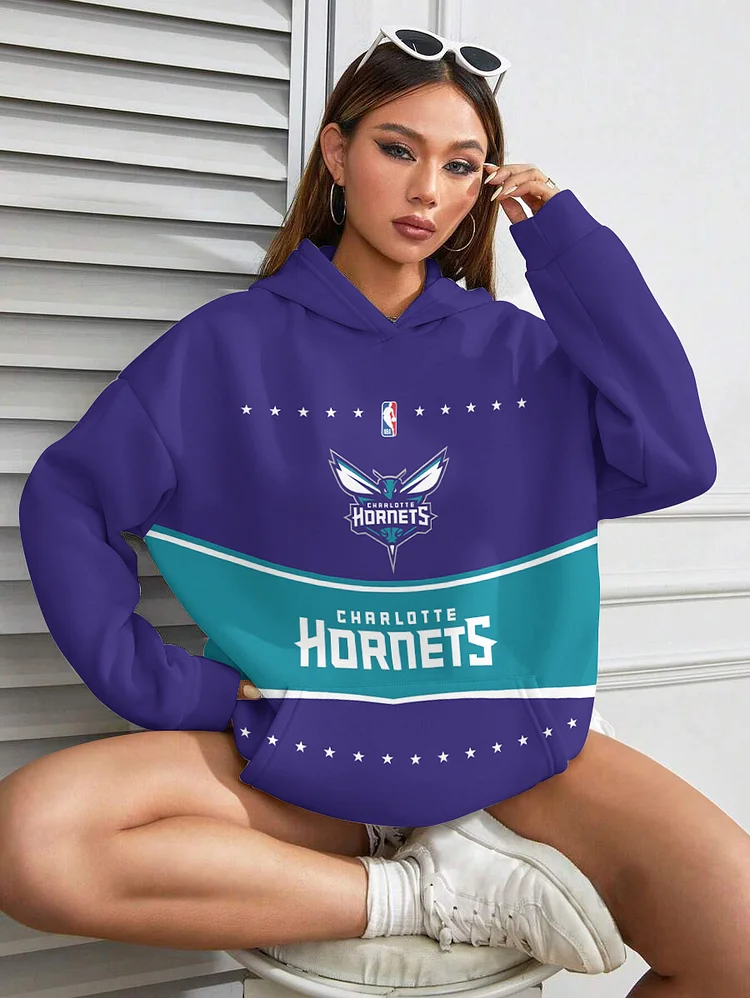 Charlotte Hornets  Printed Hooded Pocket Pullover Hoodie