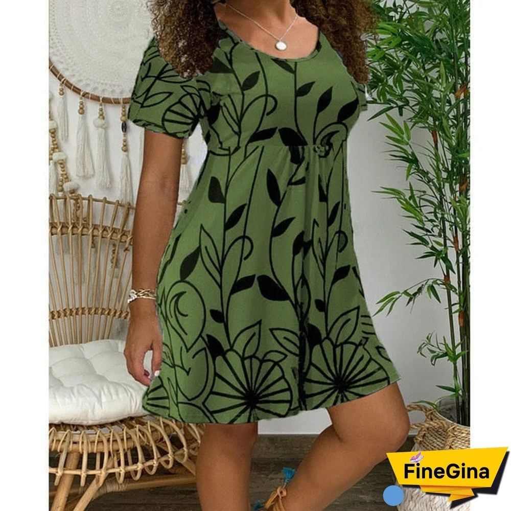 New Summer Dresses Women Casual Short Sleeve O-Neck Print A-line Dress Large Size Streetwear Sundress Loose Dress Vestidos