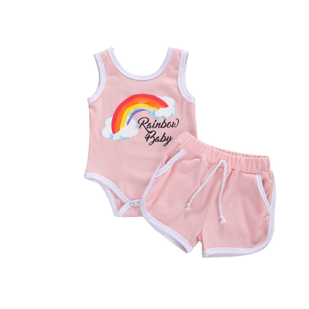 2020 Baby Summer Clothing Infant Kids Baby Girls Rainbow Bodysuits Shorts Active 2Pcs Sportwear Sunsuit