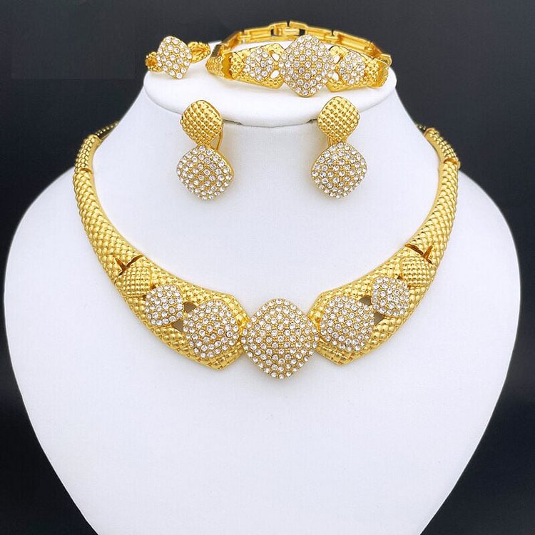 Ladies Jewelry Set Women Necklace Square Earrings Large Bracelet Wedding Party Gift