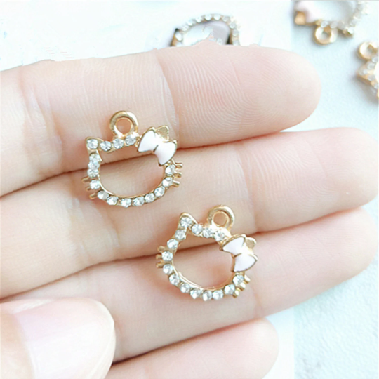 10 30 50pcs Crystal Cat Charm, Enamel Charms,Animal Kitty Charms,Earring Necklace Charm Pendant Craft Supplies, Clothing DIY Findings