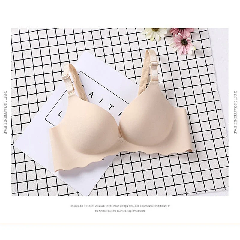 FallSweet Seamless Push Up Bras for A B C cup No wire Plunge Brassiere for Women Lovely Classic