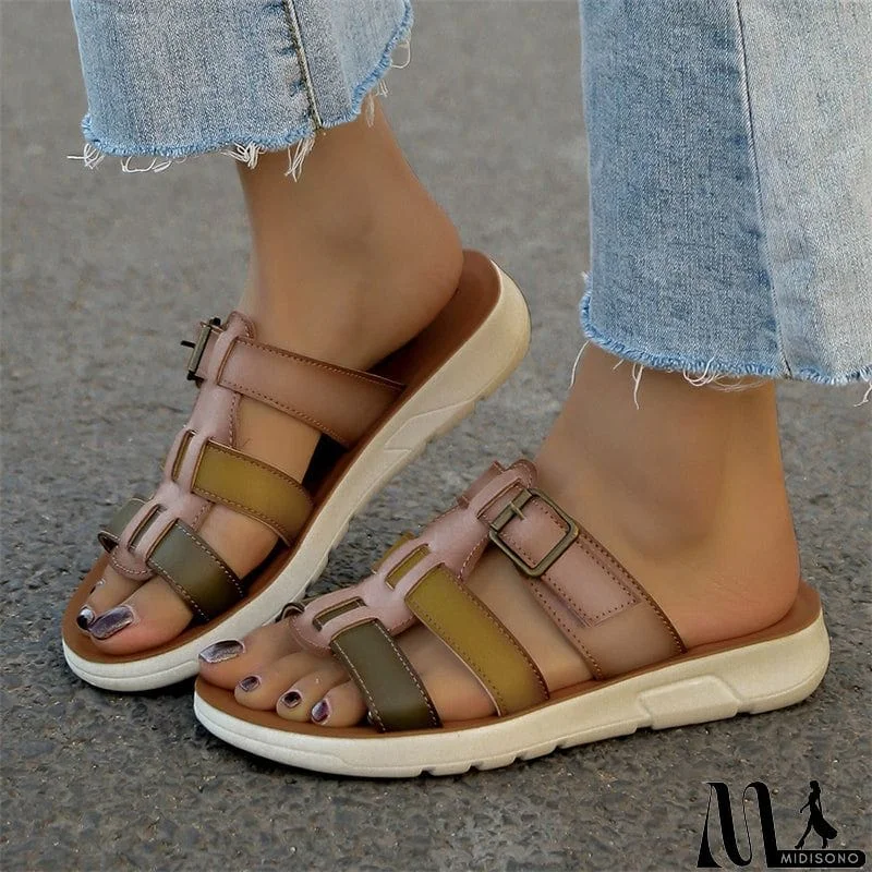 MidiSono - Summer Hollow Out Woven Contrast Color Slippers for Women