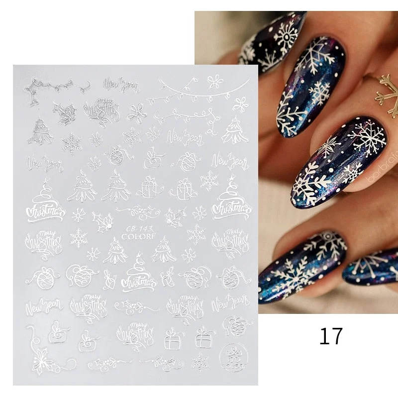 Winter Xmas 3D Nail Sticker Christmas Elk Santa Snowflake Rabbit Cartoon Slider Design Polish Nails Decals Nail Art DIY Decor-Nail Inspo