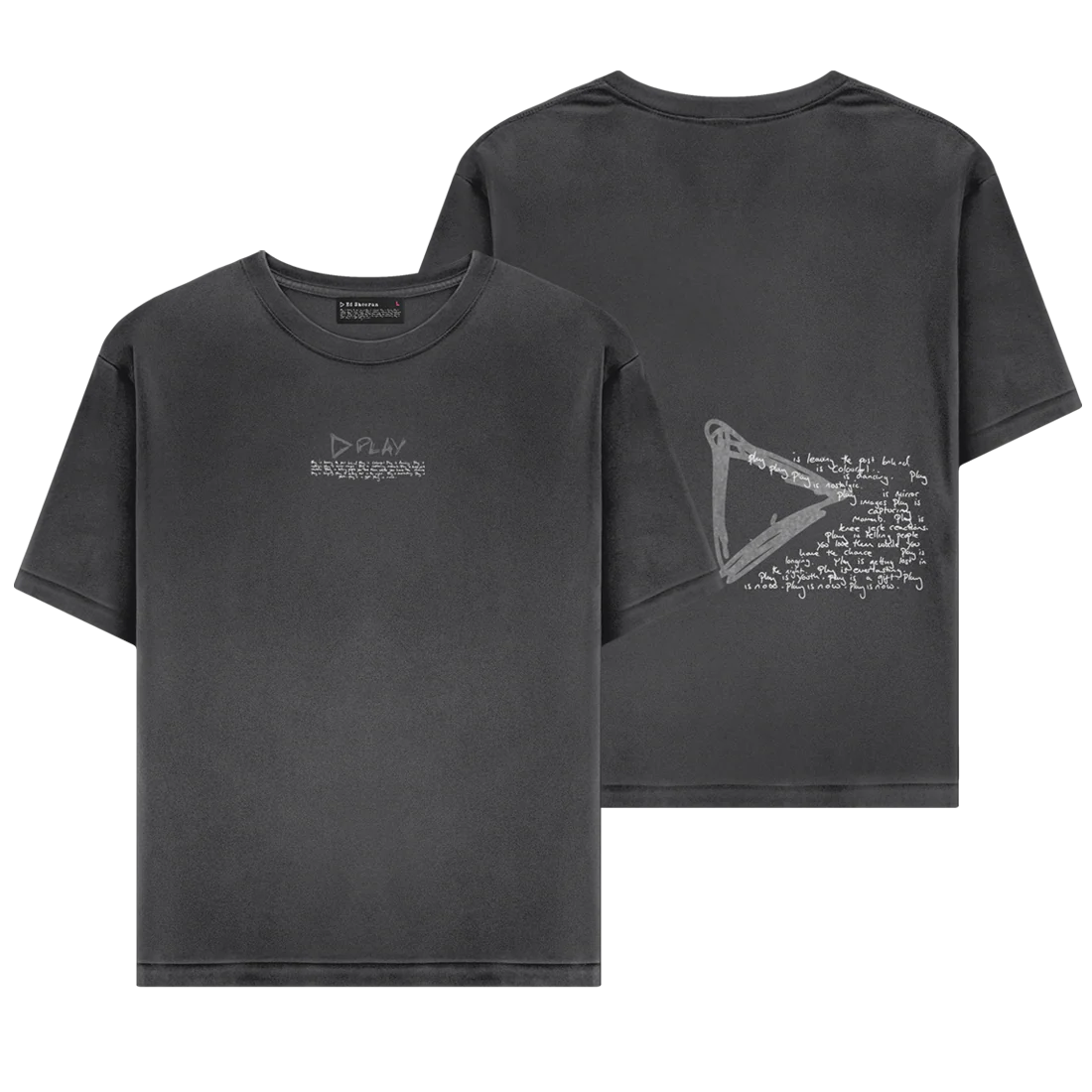 "ed sheeran dark grey play graphic t shirt front view"
