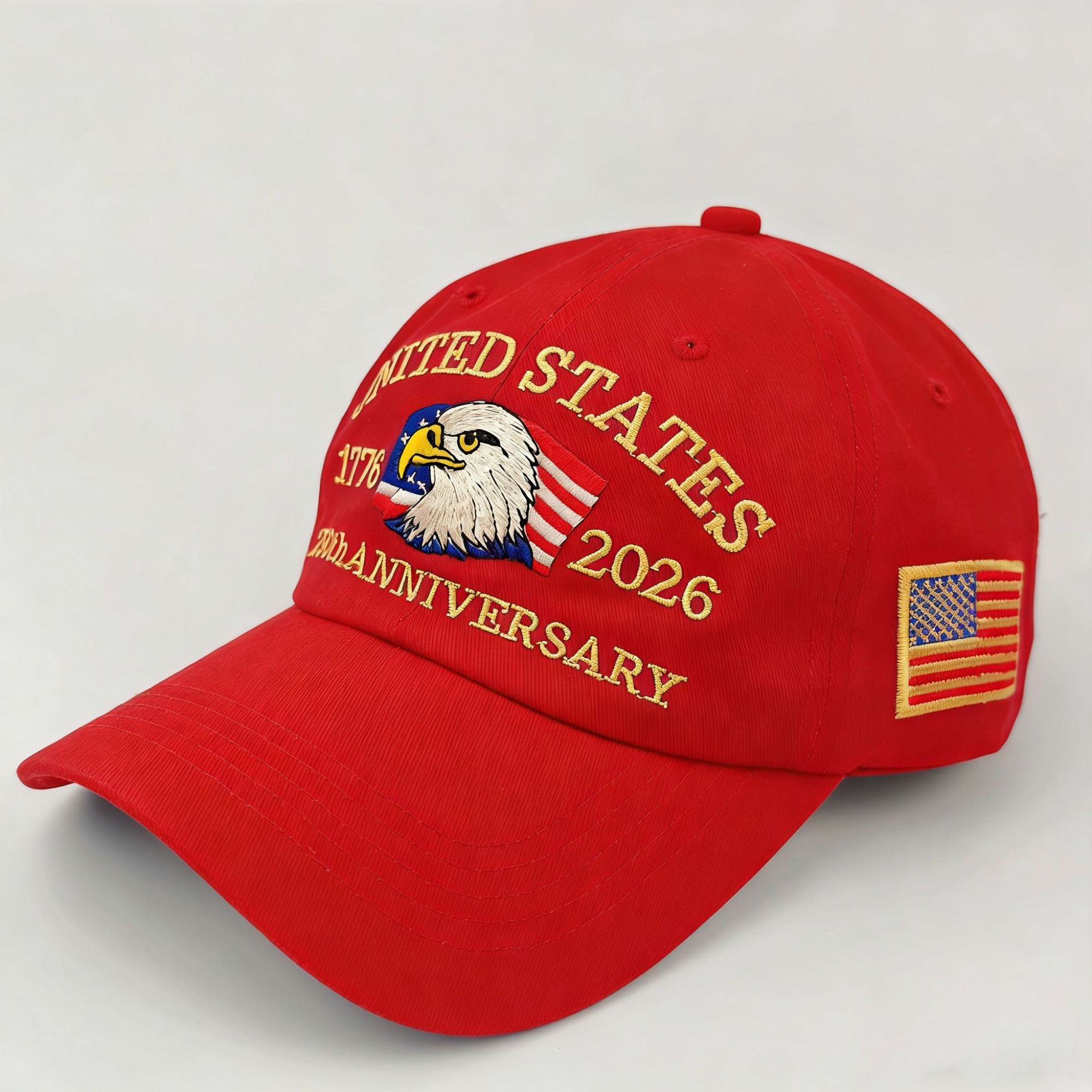 Cotton Twill 250th Anniversary USA Cap With Embroidered Landmarks And American Flag Design - Helixace