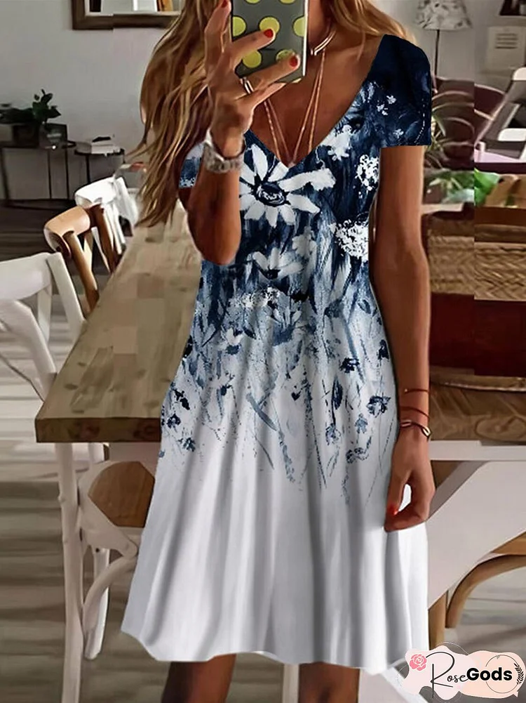 Floral Casual V Neck Dresses