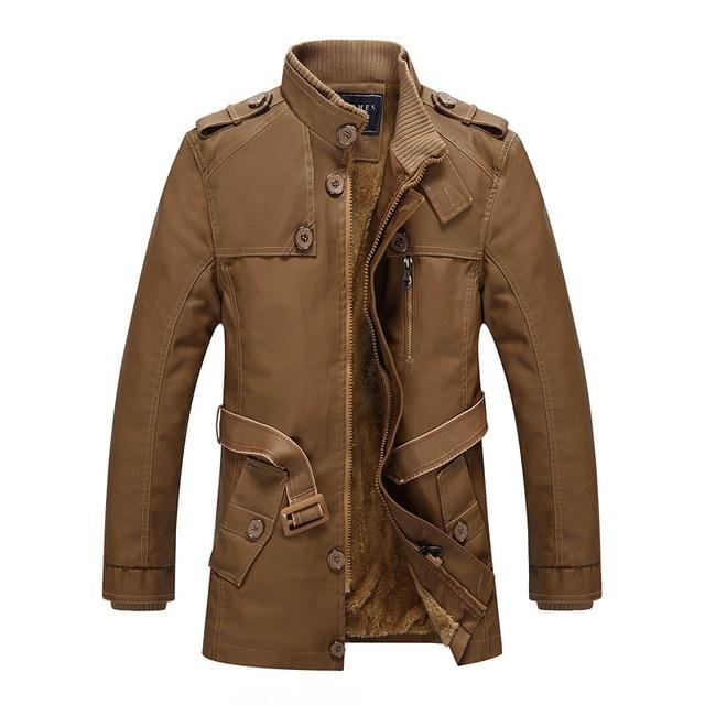 Winter Leather Jacket Mens Casual Warm Mens Long Leather