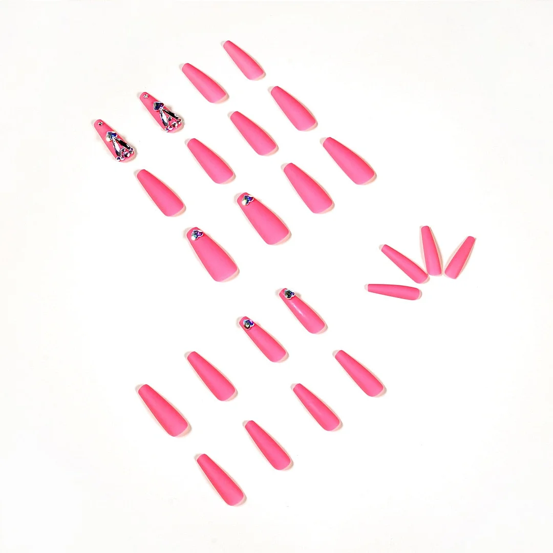 24pcs Fluorescent Pink Fake Nails Full cover Fake Nails Glue DIY Manicure Nail Art Tools-Nail Inspo