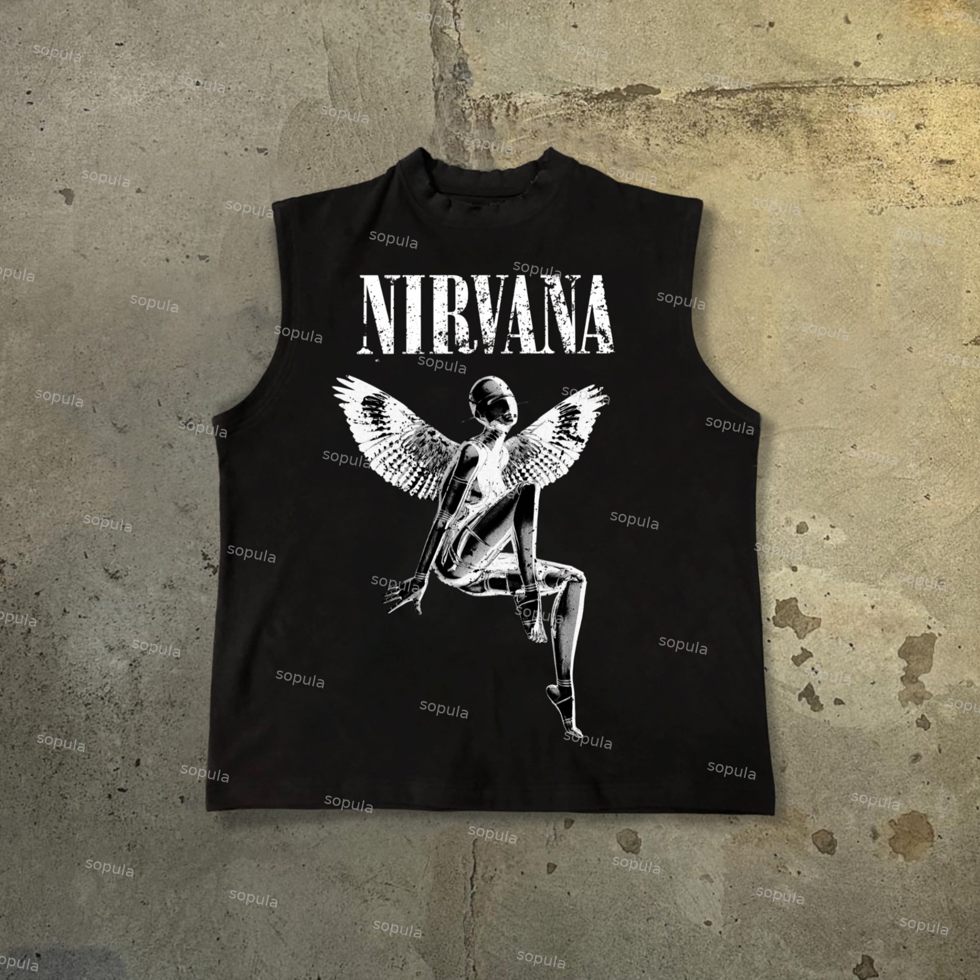 Men's Nirvana Rebirth - Vintage Empty Mountain Base Print Cotton Tank Top - SOPULA