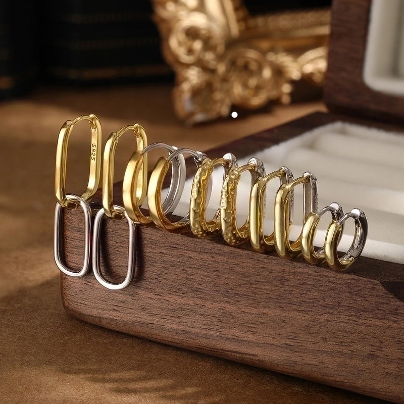 1 Pair White Gold Plated 925 Sterling Silver Color Block Hoop Earrings